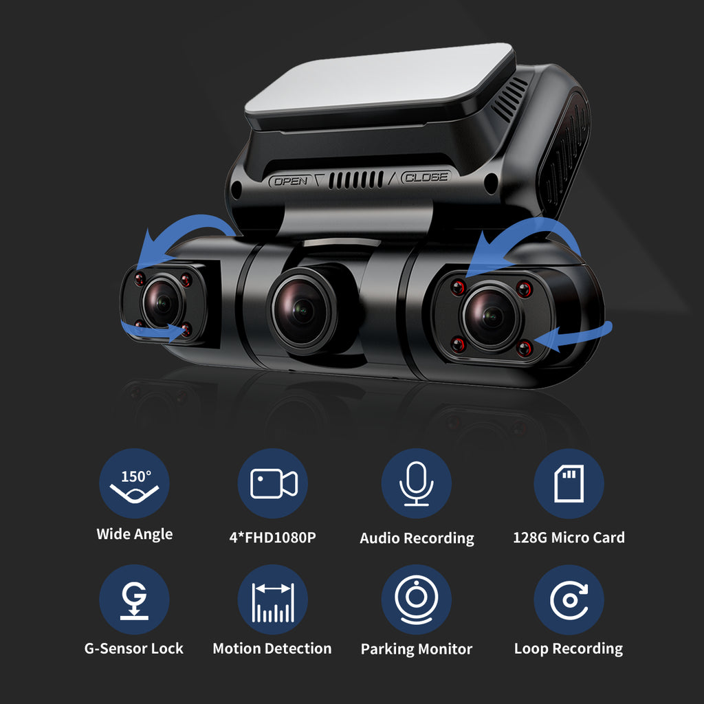 Hainatech 360 Degree View 4 Channel Dash Cam Front and Rear inside Left Right, Dash Camera for Cars, Built-In GPS Wifi Night Vision, 24 7 Recording Parking Mode Monitor, Free 128G Card