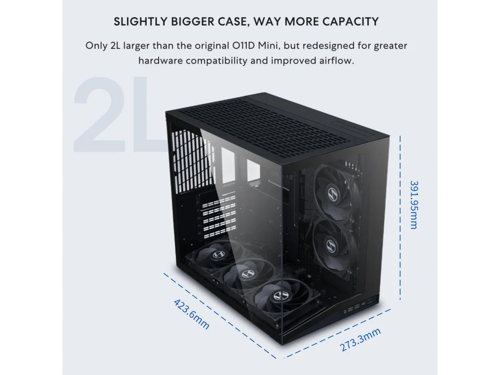 LIAN LI O11D MINI V2 Flow | Compact ATX Mid-Tower Airflow Computer Case | Panoramic View | High-Performance Airflow | Includes 5 X 120Mm Reverse Blade Fans | Cable Management | Black (O11DMIV2FX)