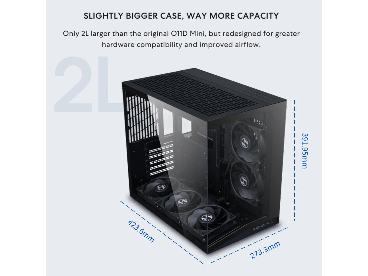 LIAN LI O11D MINI V2 Flow | Compact ATX Mid-Tower Airflow Computer Case | Panoramic View | High-Performance Airflow | Includes 5 X 120Mm Reverse Blade Fans | Cable Management | Black (O11DMIV2FX)