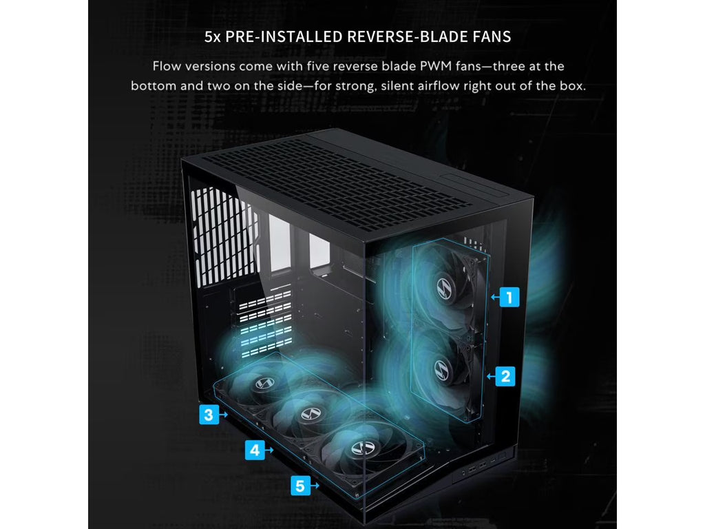 LIAN LI O11D MINI V2 Flow | Compact ATX Mid-Tower Airflow Computer Case | Panoramic View | High-Performance Airflow | Includes 5 X 120Mm Reverse Blade Fans | Cable Management | Black (O11DMIV2FX)